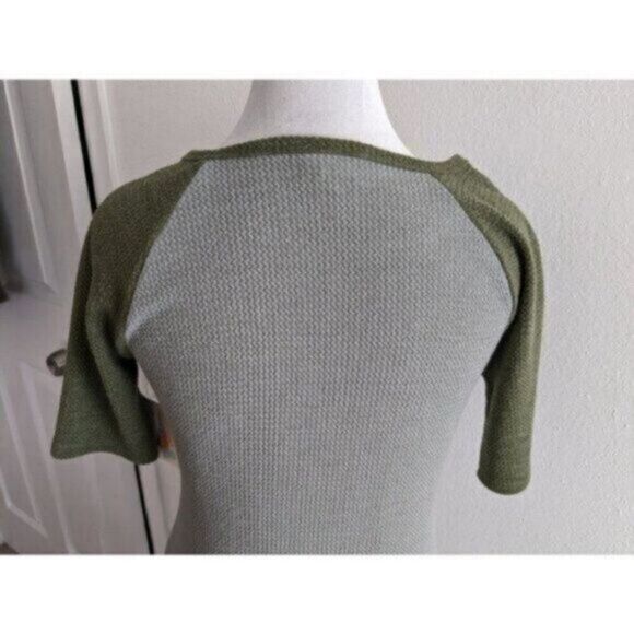LuLaRoe Julia Dress Large NWT $45 Gray Olive Green Raglan Sleeves Stretch - Picture 10 of 13